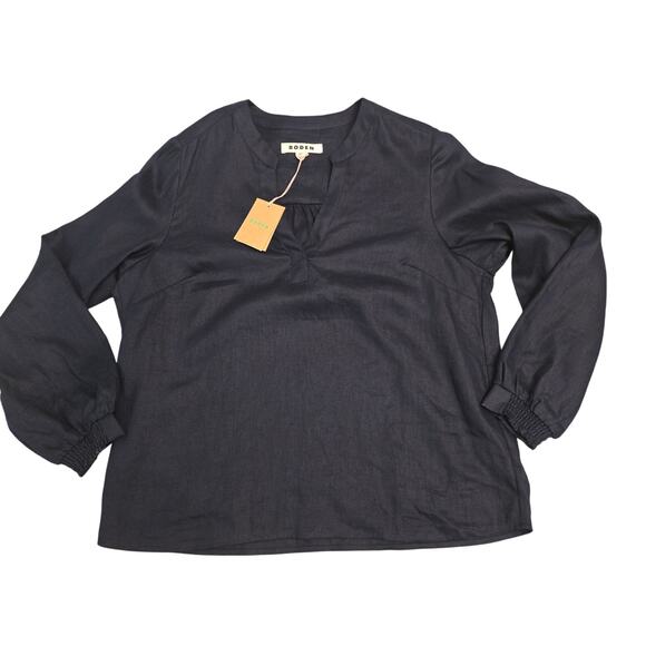 Boden Tops - NWT Boden Linen Navy Split Neck Blouse size 8 / Medium